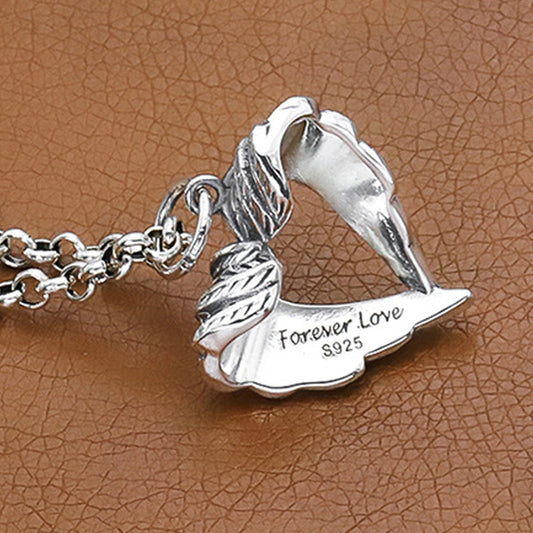 925 Sterling Silver Forever Love Angel Wings Pendant_2 GiftBB.com