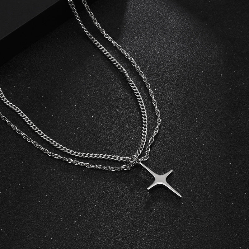 Four Pointed Star Double Chain Necklace GiftBB.com