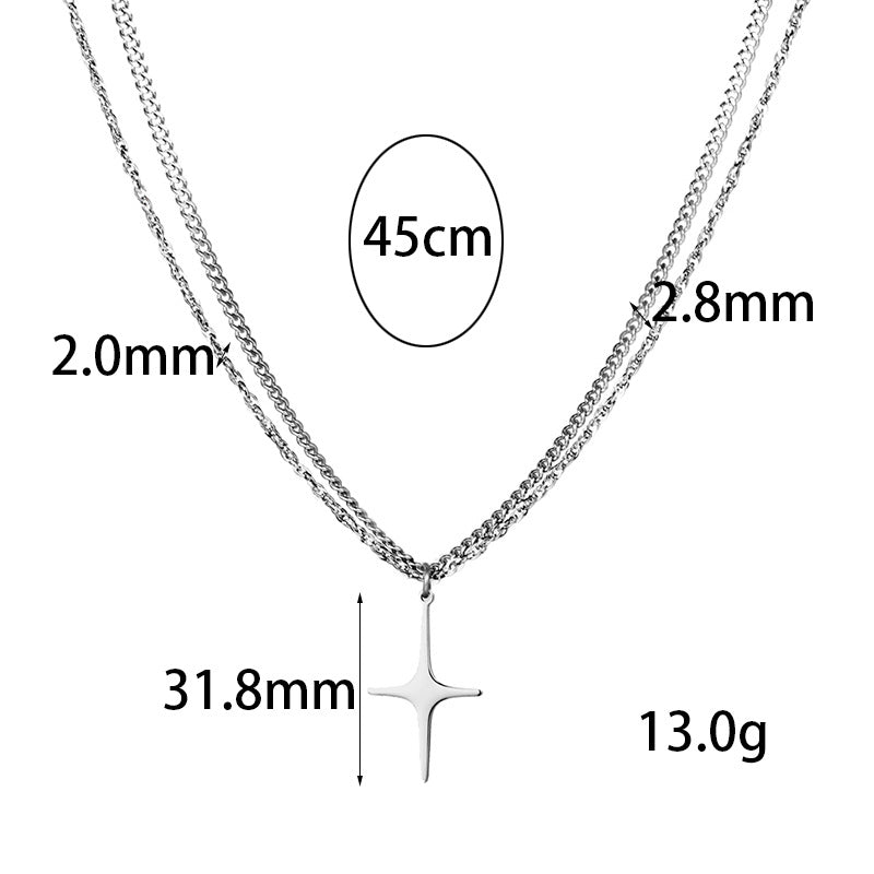 Four Pointed Star Double Chain Necklace GiftBB.com
