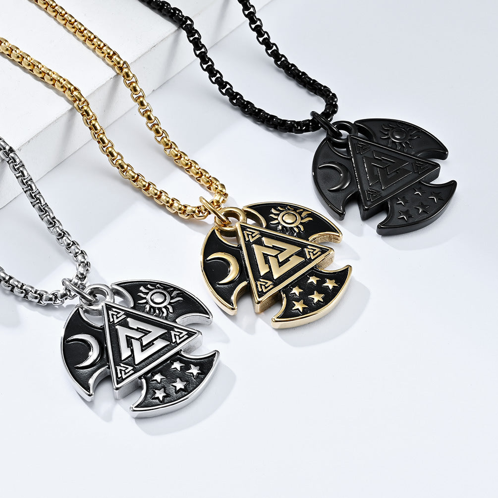 Odin Triangle Knot Sun Moon Star Axe Necklace GiftBB.com