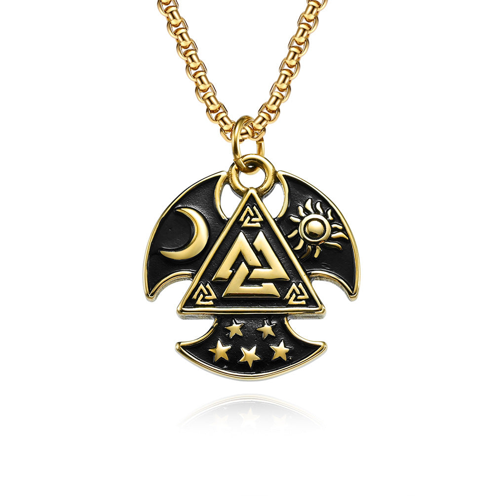 Odin Triangle Knot Sun Moon Star Axe Necklace GiftBB.com