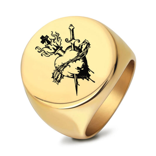 Punk Heart Sword Thorns Cross Ring GiftBB.com