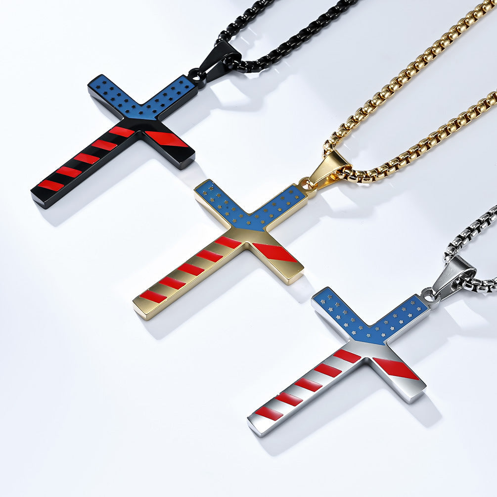 Stars Stripes Cross Pendant GiftBB.com