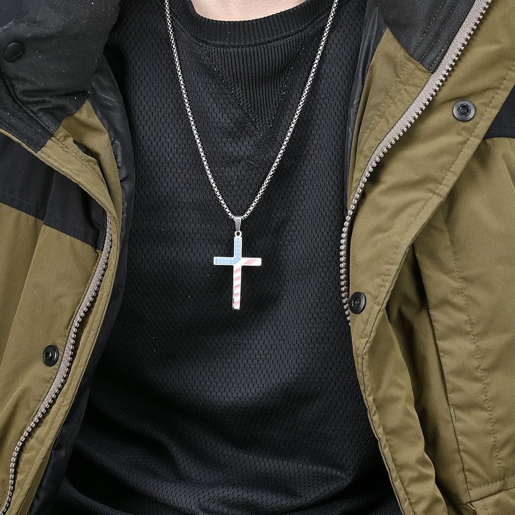 Stars Stripes Cross Pendant GiftBB.com