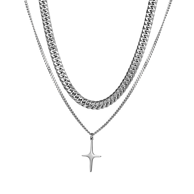 Double Chain Four-pointed Star Necklace