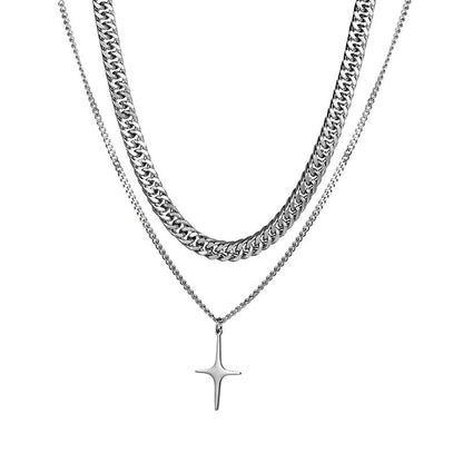 Double Chain Four-pointed Star Necklace