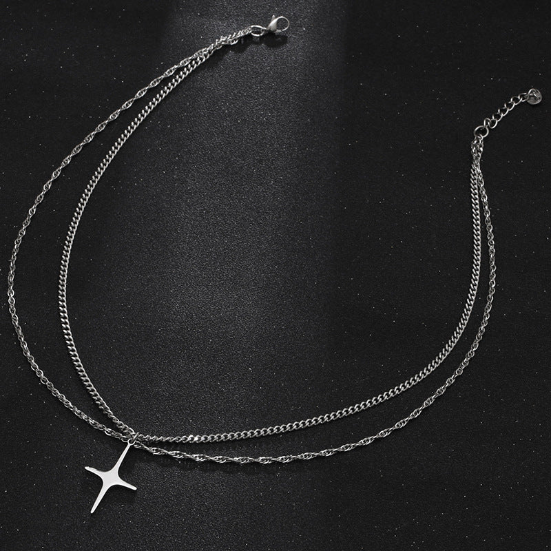 Four Pointed Star Double Chain Necklace