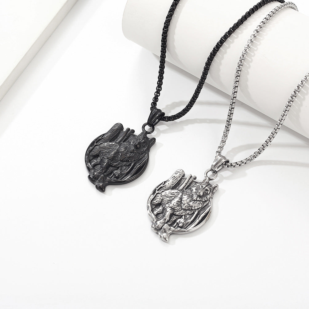 Viking Wolf Compass Necklace