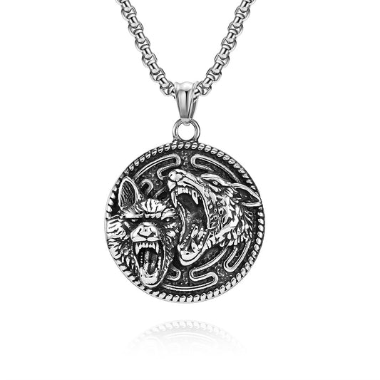 Valknut Nordic Wolf Head Necklace