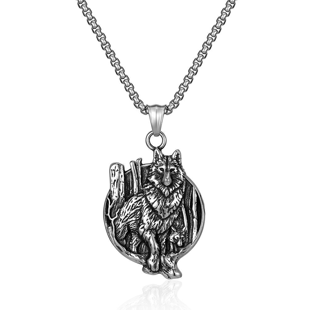 Viking Wolf Compass Necklace