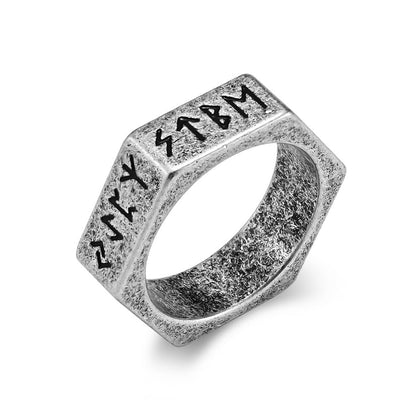 Nordic Viking Rune Hex Nut Ring