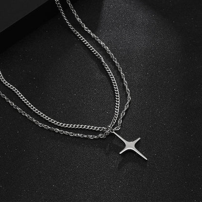 Four Pointed Star Double Chain Necklace