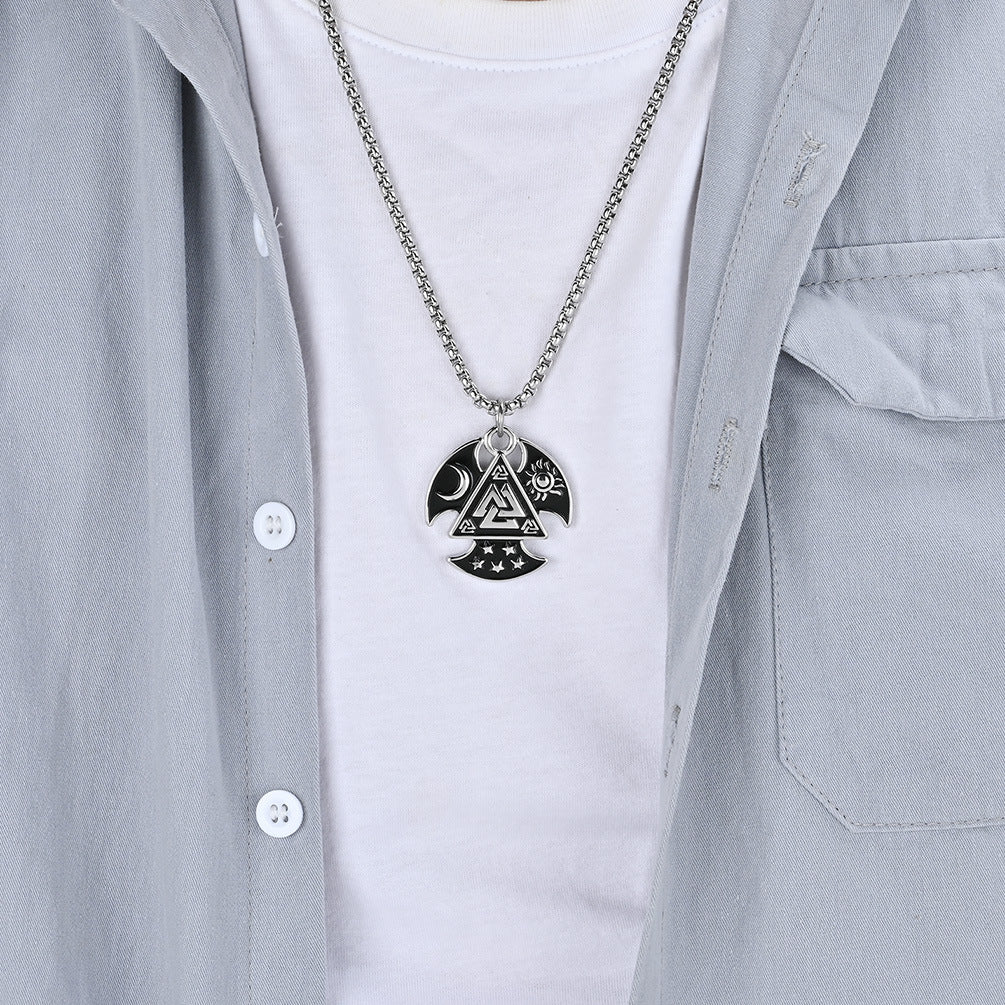 Odin Triangle Knot Sun Moon Star Axe Necklace