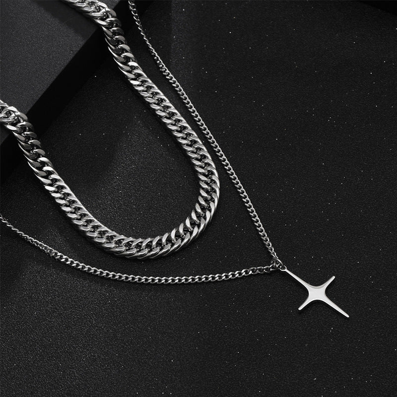 Double Chain Four-pointed Star Necklace