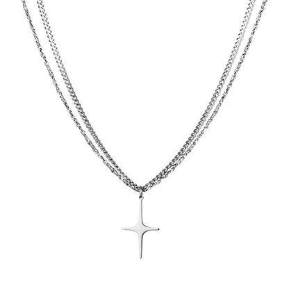 Four Pointed Star Double Chain Necklace