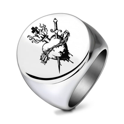 Punk Heart Sword Thorns Cross Ring