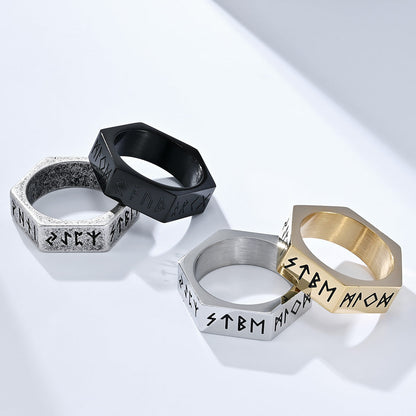 Nordic Viking Rune Hex Nut Ring