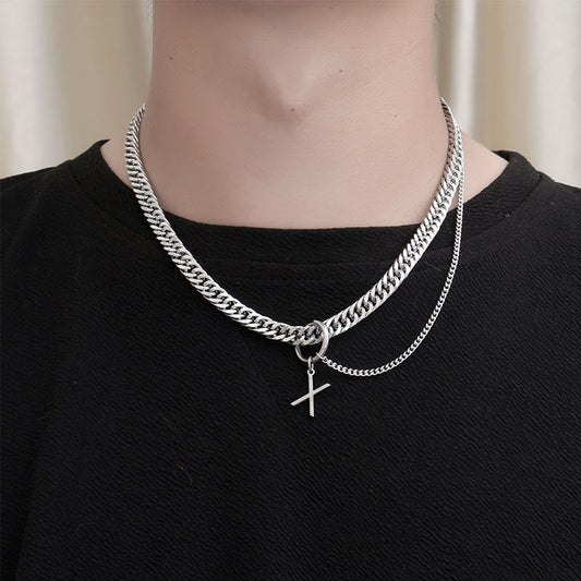 Double Chain Titanium Steel Chunky Chain Necklace GiftBB.com