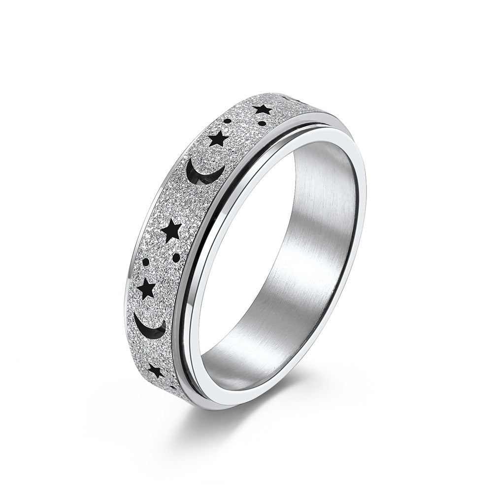 Frosted Hollow Moon Star Spinner Ring GiftBB.com