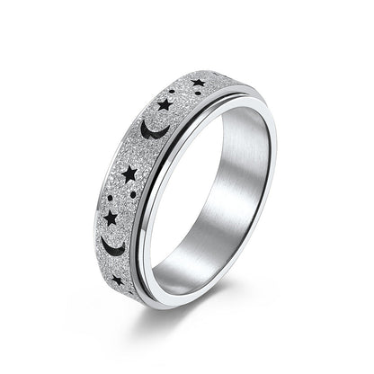 Frosted Hollow Moon Star Spinner Ring GiftBB.com