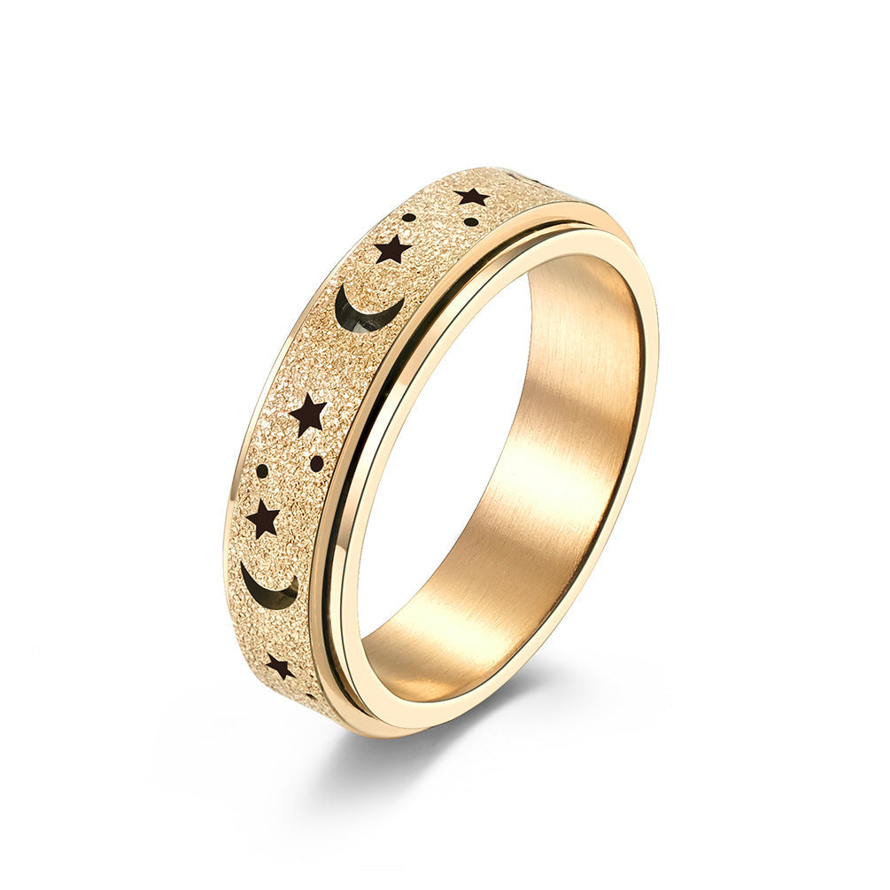 Frosted Hollow Moon Star Spinner Ring GiftBB.com