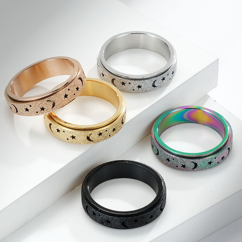 Frosted Hollow Moon Star Spinner Ring GiftBB.com