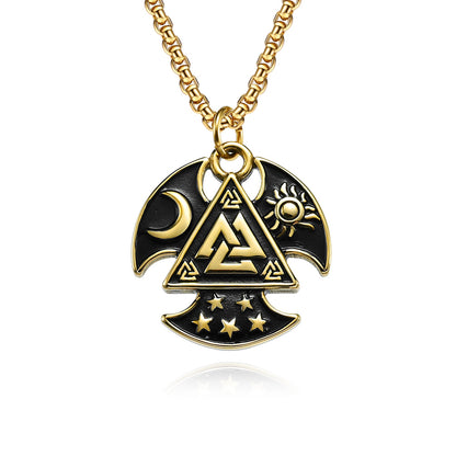 Odin Triangle Knot Sun Moon Star Axe Necklace GiftBB.com