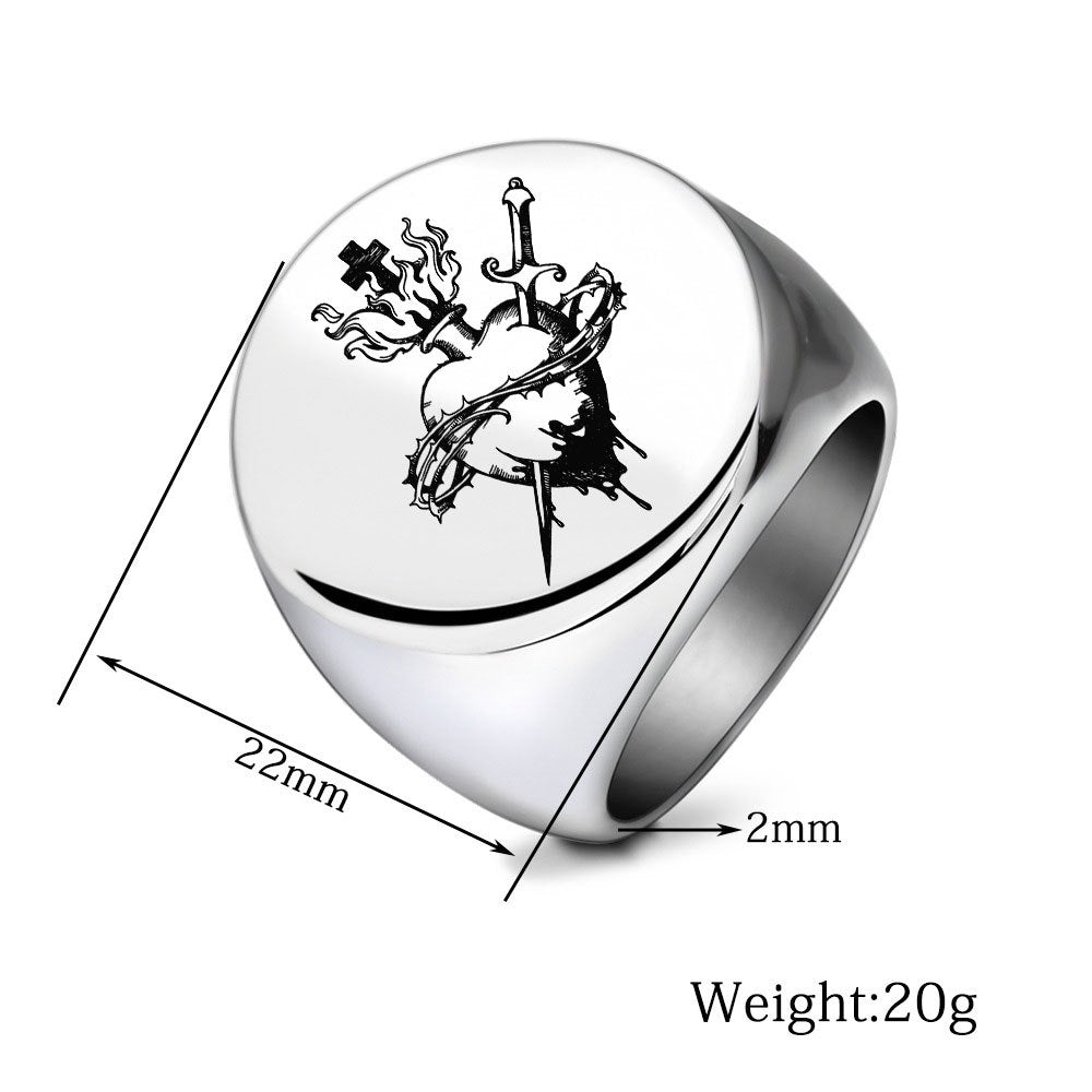 Punk Heart Sword Thorns Cross Ring GiftBB.com