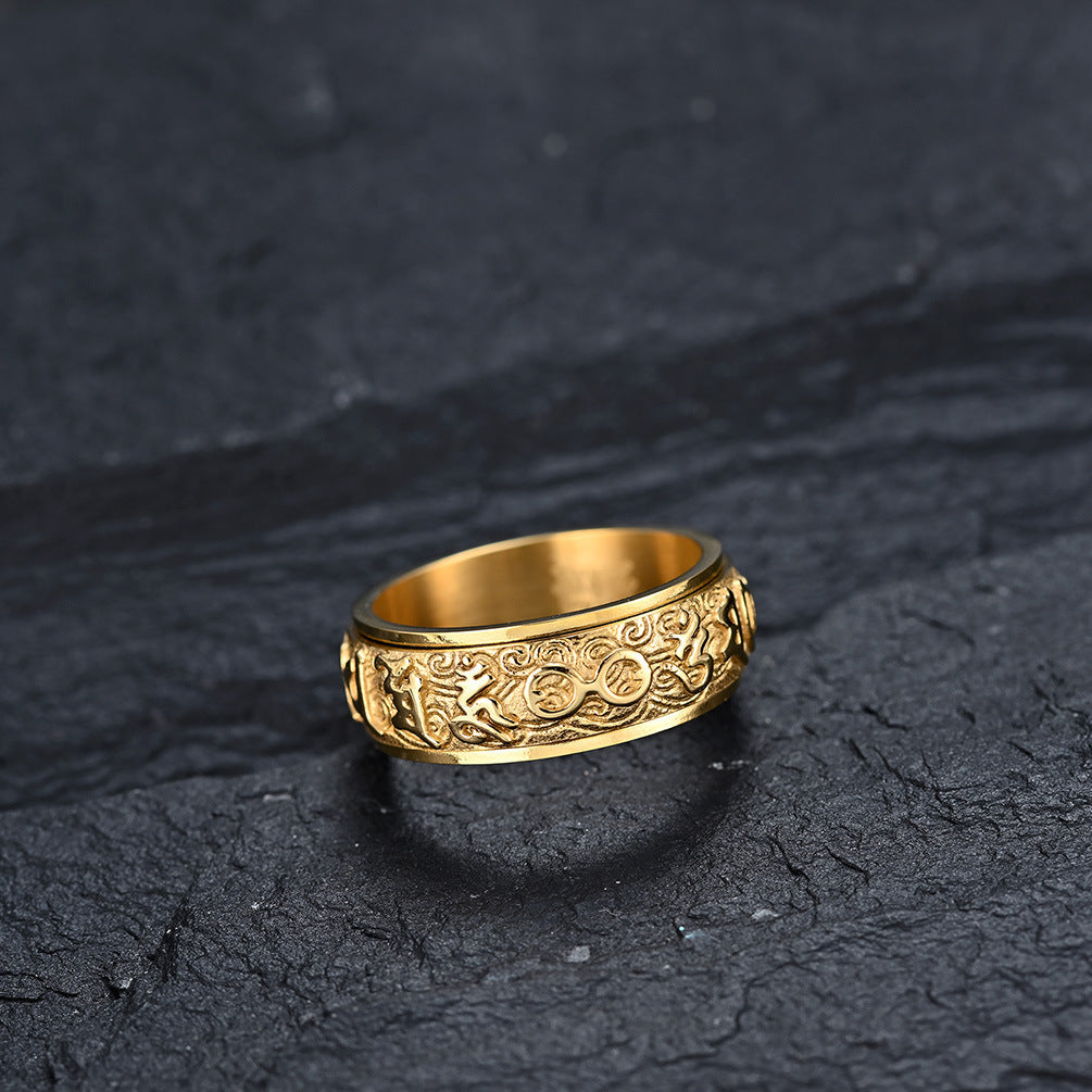 Six-character Mantra Lotus Auspicious Cloud Pattern Spinner Ring GiftBB.com
