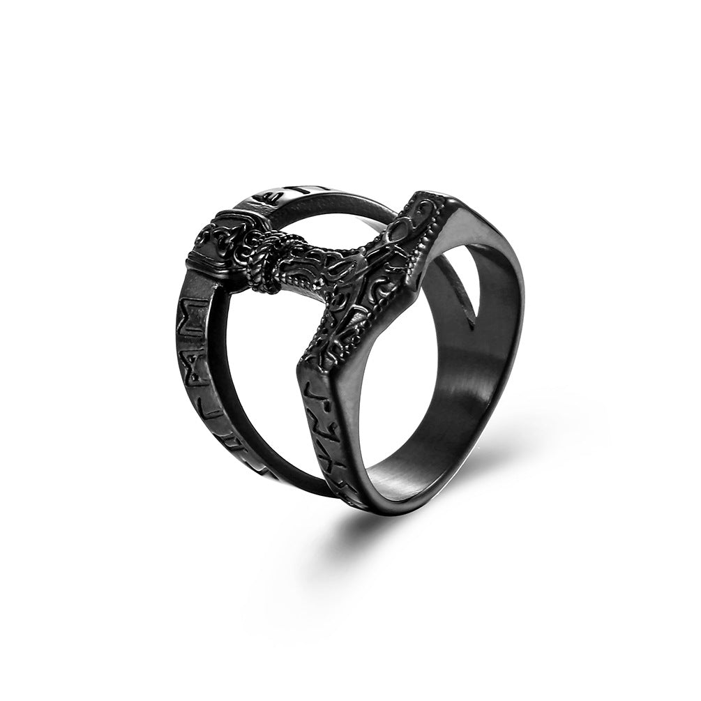 Viking Rune Thor's Hammer Triangle Knot Ring GiftBB.com