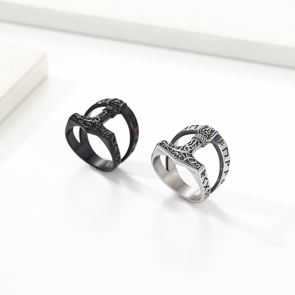 Viking Rune Thor's Hammer Triangle Knot Ring GiftBB.com