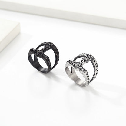 Viking Rune Thor's Hammer Triangle Knot Ring GiftBB.com
