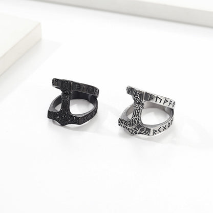 Viking Rune Thor's Hammer Triangle Knot Ring GiftBB.com