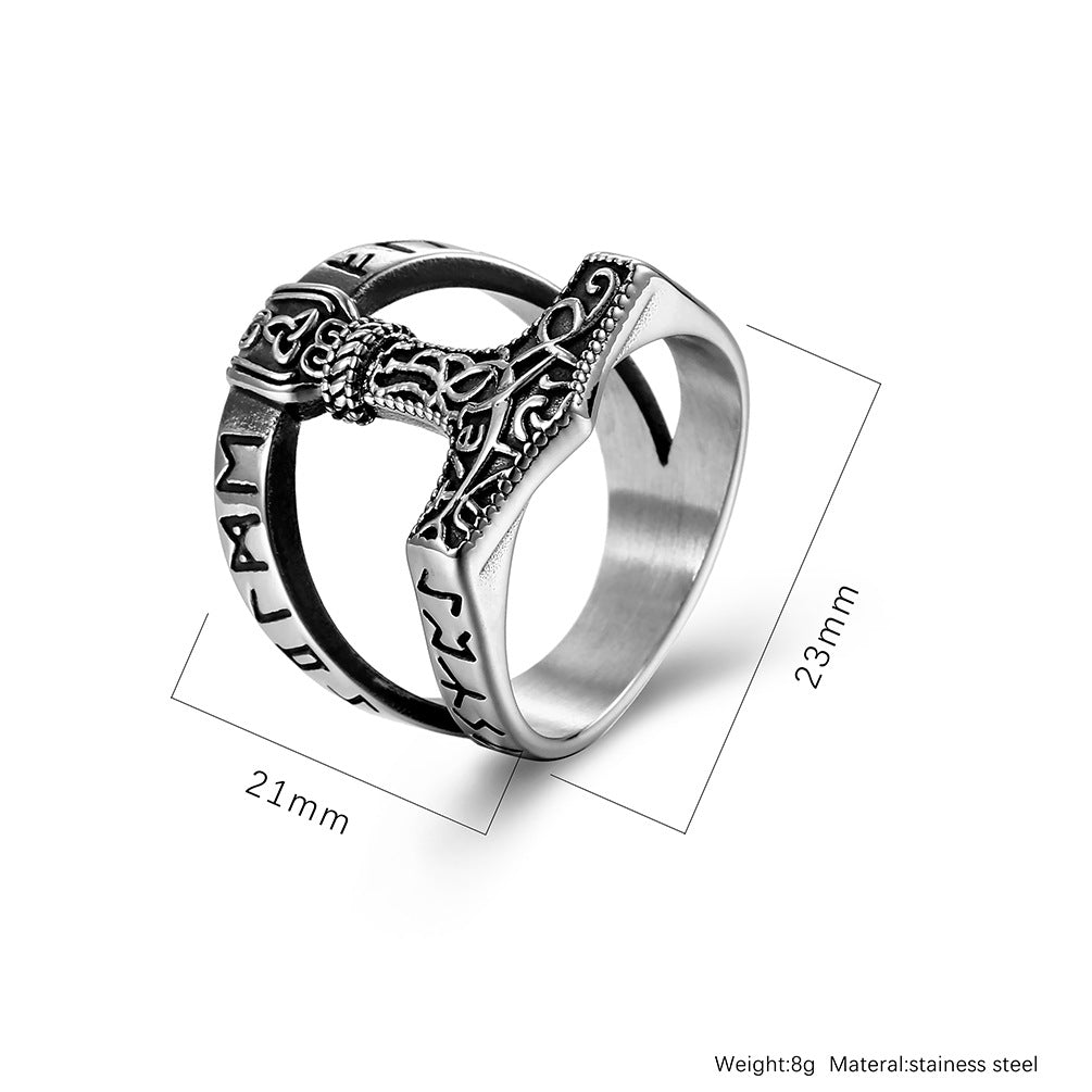 Viking Rune Thor's Hammer Triangle Knot Ring GiftBB.com