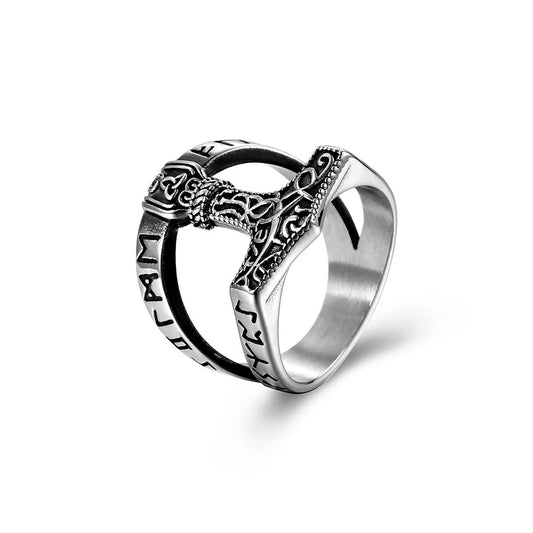 Viking Rune Thor's Hammer Triangle Knot Ring GiftBB.com