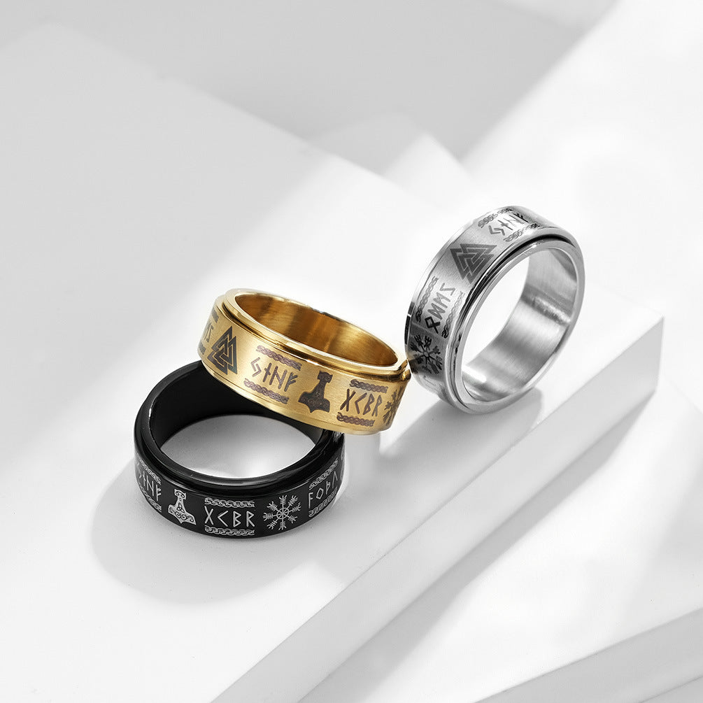 Viking Rune Thor's Hammer Valknut Spinner Ring GiftBB.com