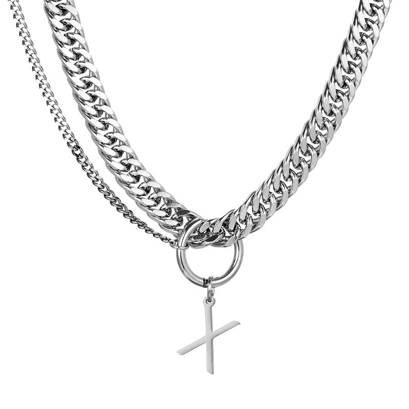 Double Chain Titanium Steel Chunky Chain Necklace