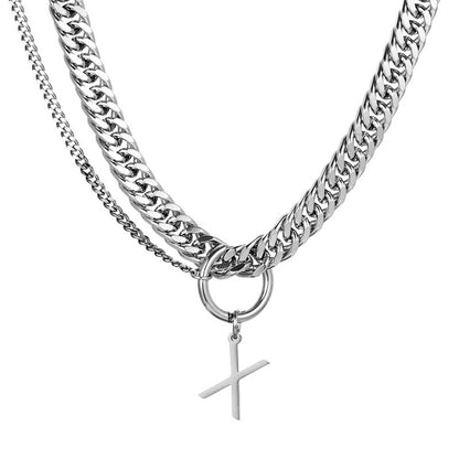 Double Chain Titanium Steel Chunky Chain Necklace