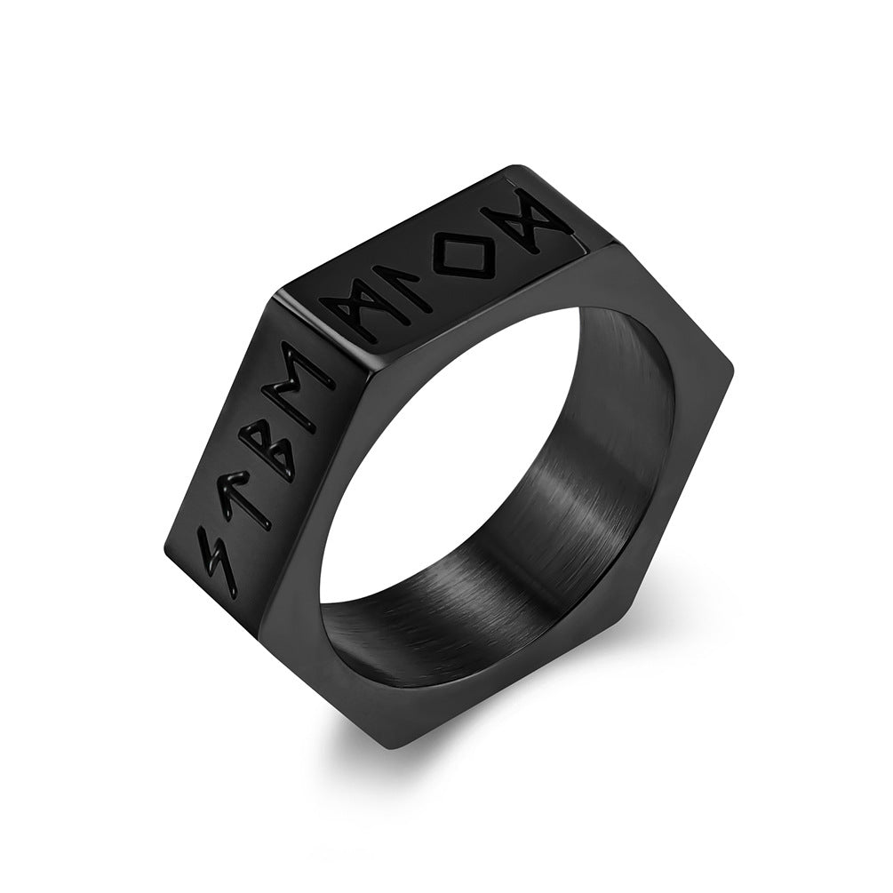 Nordic Viking Rune Hex Nut Ring