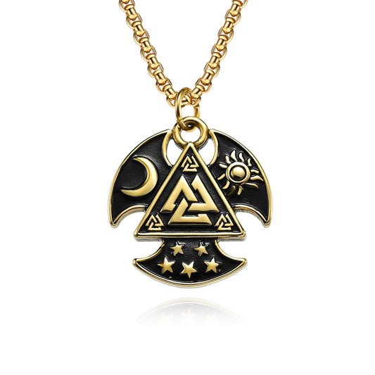 Odin Triangle Knot Sun Moon Star Axe Necklace