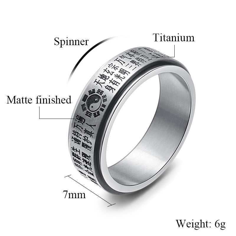 Chinese Mantra Yin Yang Tai Chi Spinner Ring