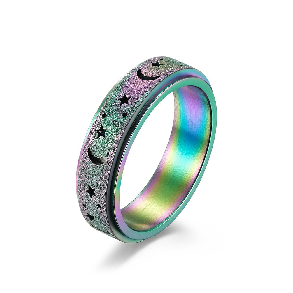 Frosted Hollow Moon Star Spinner Ring