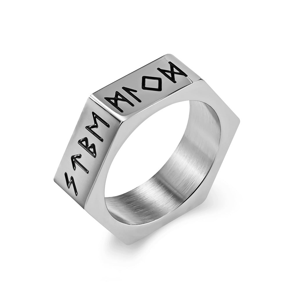 Nordic Viking Rune Hex Nut Ring