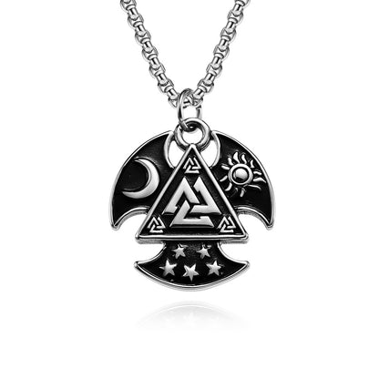 Odin Triangle Knot Sun Moon Star Axe Necklace