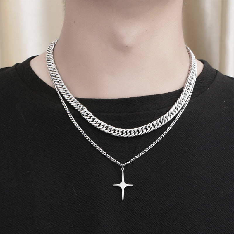 Double Chain Four-pointed Star Necklace