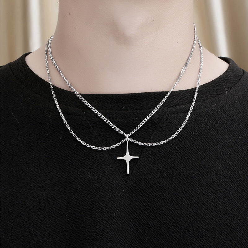 Four Pointed Star Double Chain Necklace