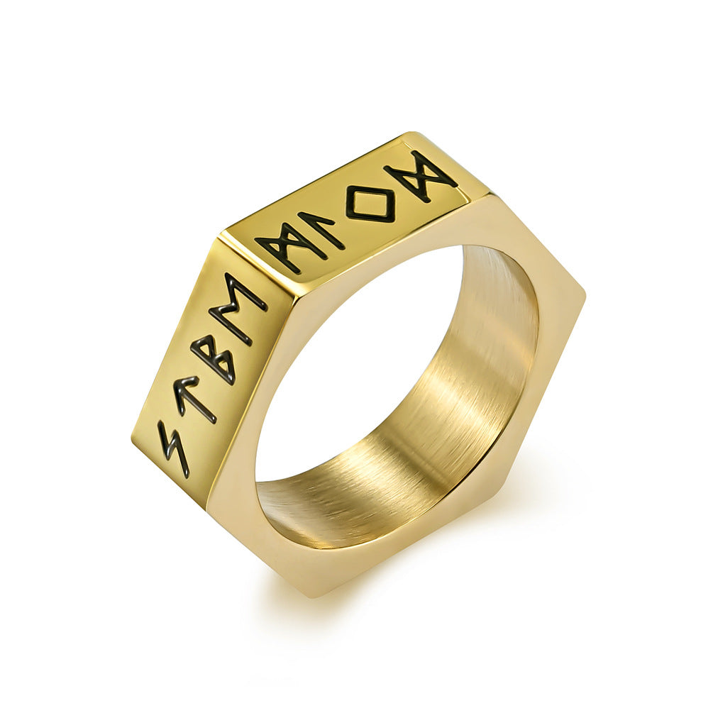 Nordic Viking Rune Hex Nut Ring