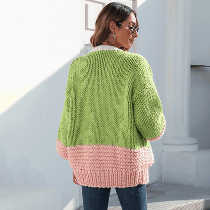 Hand-knitted Contrast Sweater Pocket Cardigan