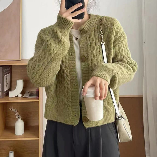 Round Neck Twist Cardigan GiftBB.com