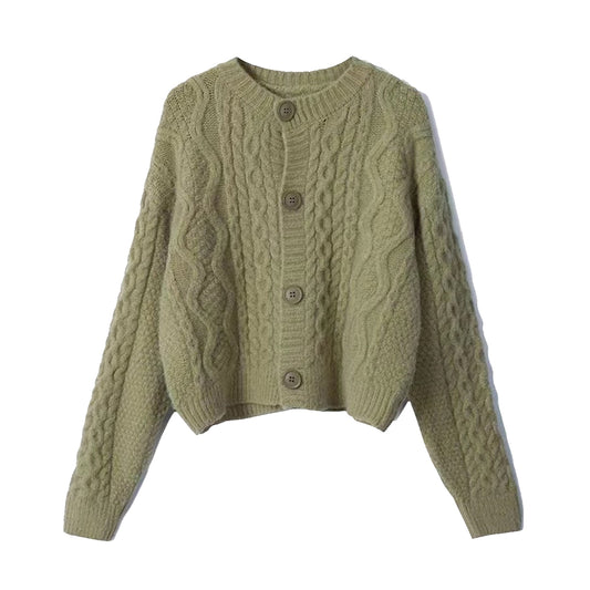 Round Neck Twist Cardigan GiftBB.com